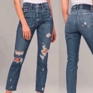 Abercrombie & Fitch Curve Lover High Rise Mom Jeans Distressed Raw Hem
